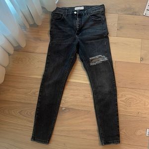 Topshop Jamie Dark Grey High Wasted Skinny Jeans with thigh rip